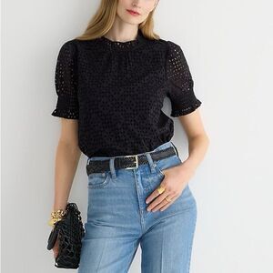 J.Crew *PINK* Smocked puff-sleeve top in eyelet 2x